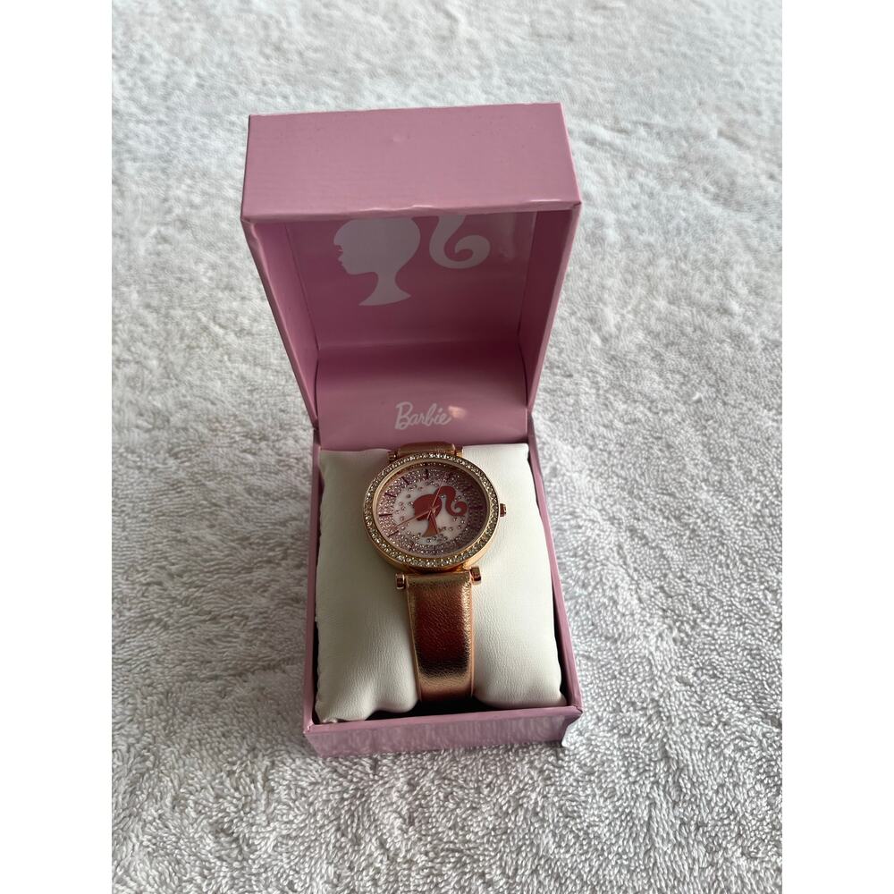 Barbie Silhouette Gem Watch with Silicone Gold Band-NIB- Works